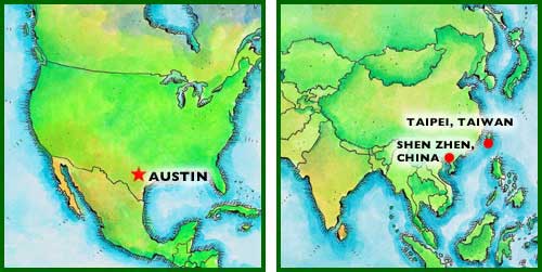 Manufacturing in Austin Texas, Asian manufacturing, low cost manufacturing, Dallas manufacturing, Texas manufacturing, Austin, Dallas, Taipei, Taiwan, China Plants, Houston, San Antonio, USA, US